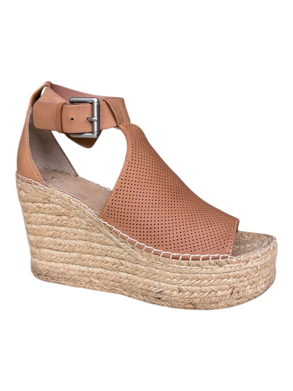 Marc Fisher Mlannie Tan Leather Espadrille Platform Wedge Sandals Size 8